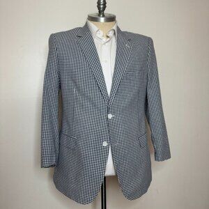 Allan Flusser Blazer‎ Sport Coat Mens 46R Blue Check Cotton